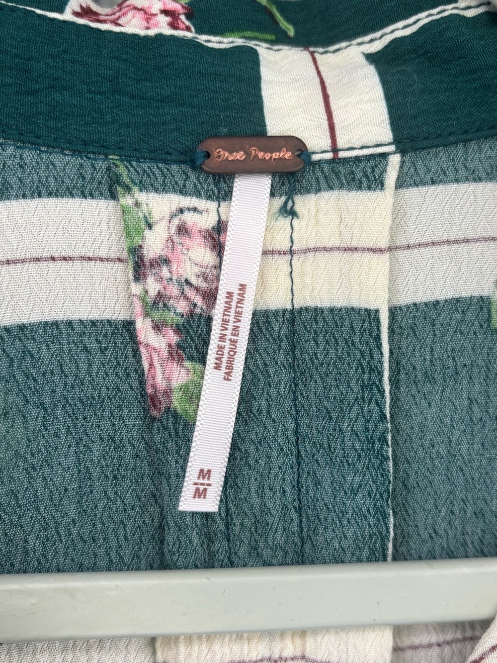 Free People Teal and Cream Floral Grid Shirt - Picture 2 of 5